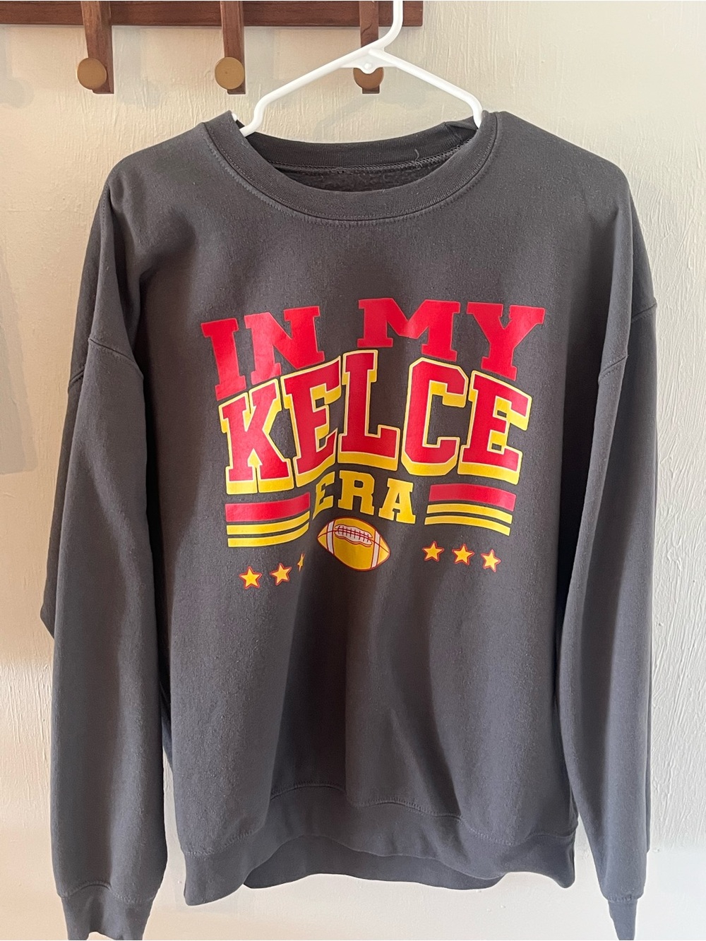 Gildan Grey Sweatshirt with Red and Yellow 'In My Kelce Era' Graphic